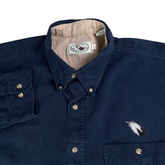 Macks Prairie Wings Other - Vintage Men's Western Button Down Shirt  Navy Embroidered Feather Large Rodeo